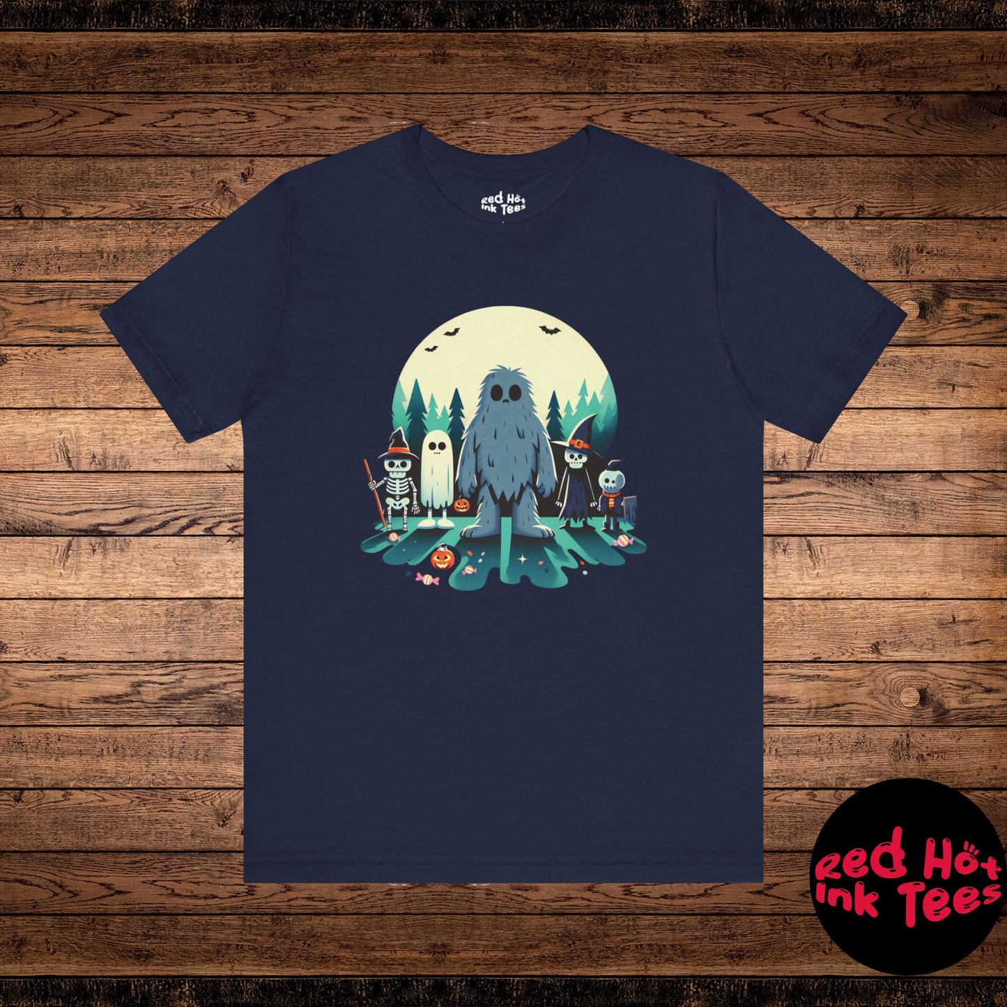 🦶🌕 "Bigfoot and Friends" Spooky Halloween Forest T-Shirt 🎃👻