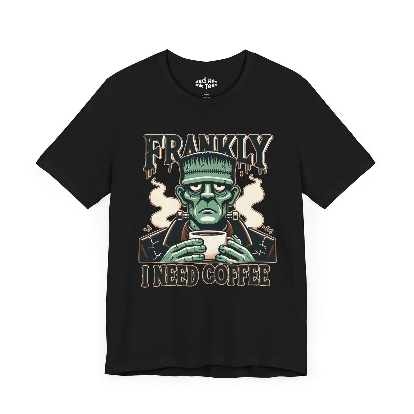 ☕ "Frankly, I Need Coffee" Funny Frankenstein Halloween T-Shirt 🧟‍♂️