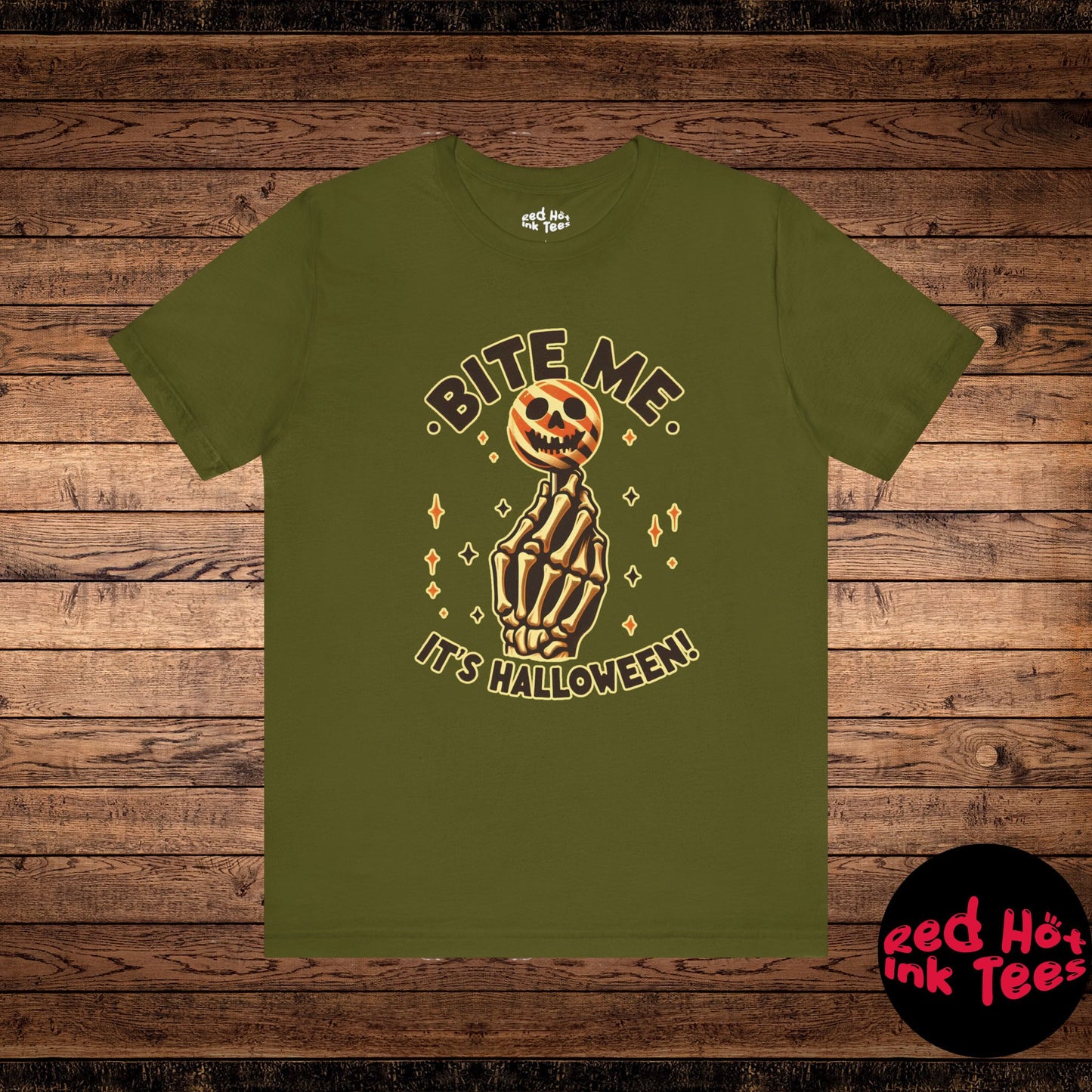 🍭 "Bite Me. It's Halloween!" Skeleton Hand Lollipop T-Shirt 💀