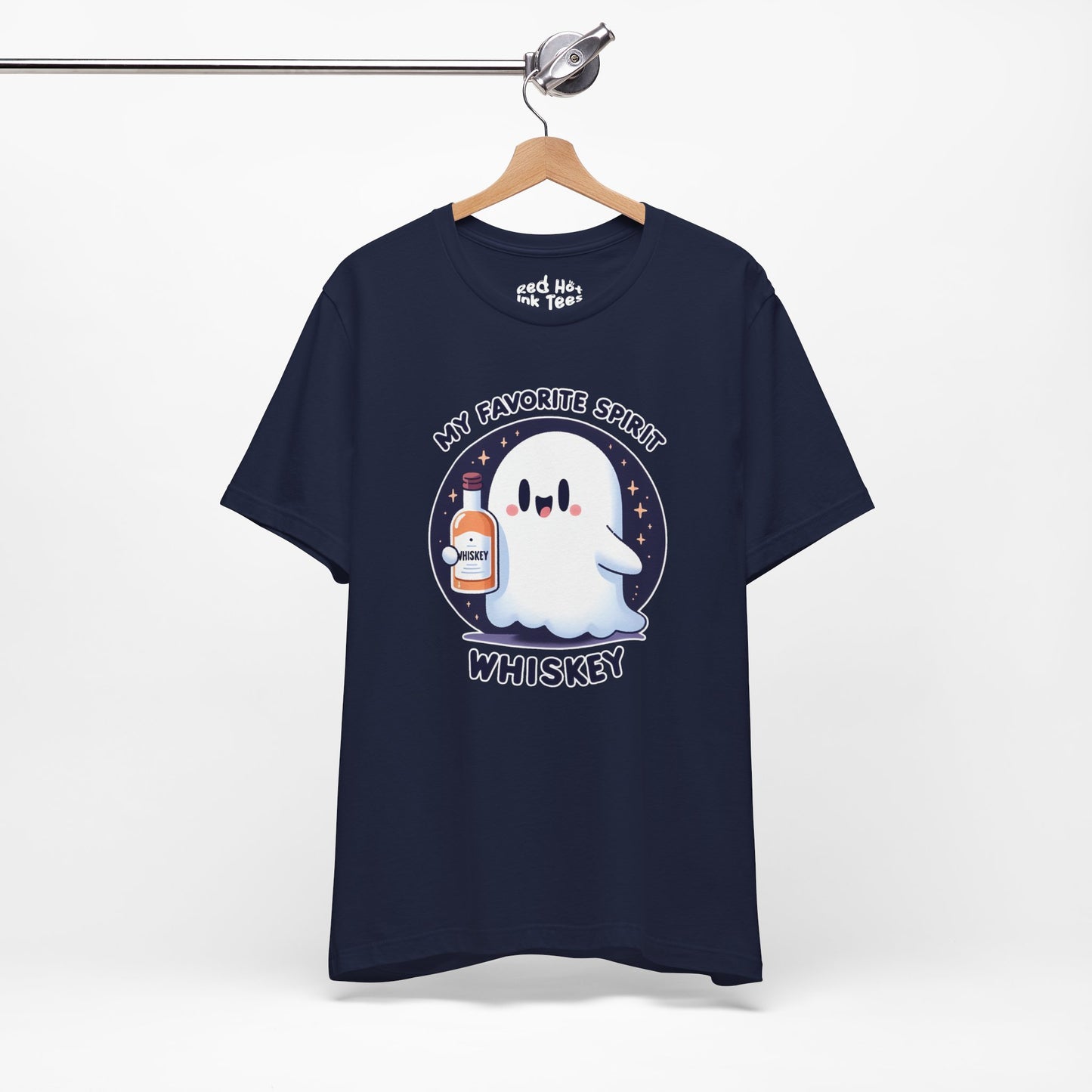 🎃👻 Cute Halloween Ghost with Whiskey Bottle - My Favorite Spirit Tee 👻🥃