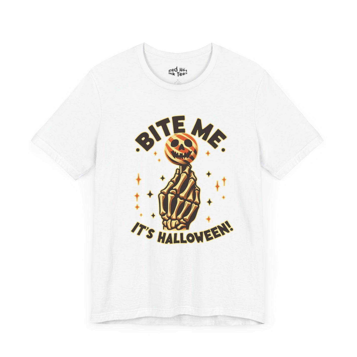 🍭 "Bite Me. It's Halloween!" Skeleton Hand Lollipop T-Shirt 💀