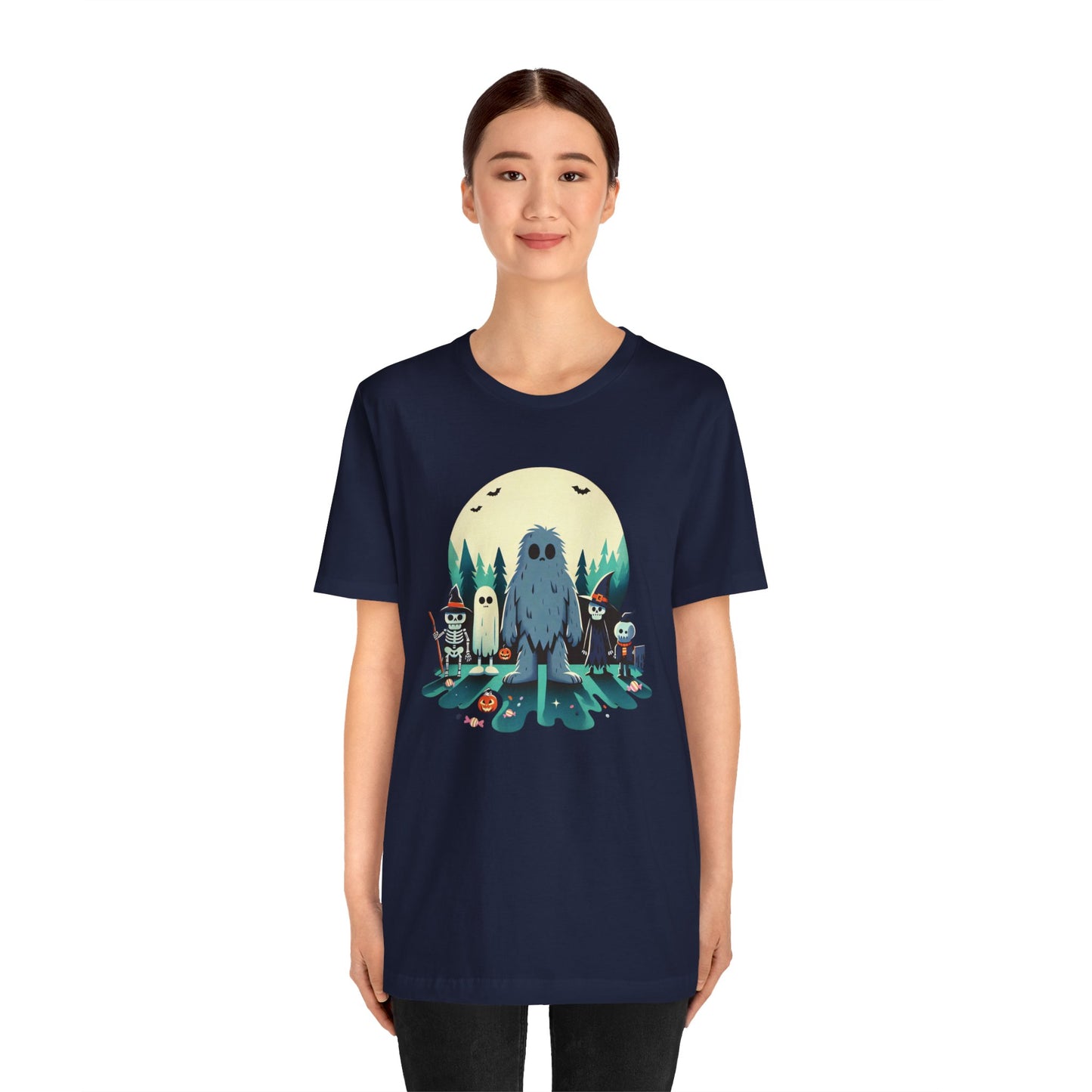 🦶🌕 "Bigfoot and Friends" Spooky Halloween Forest T-Shirt 🎃👻