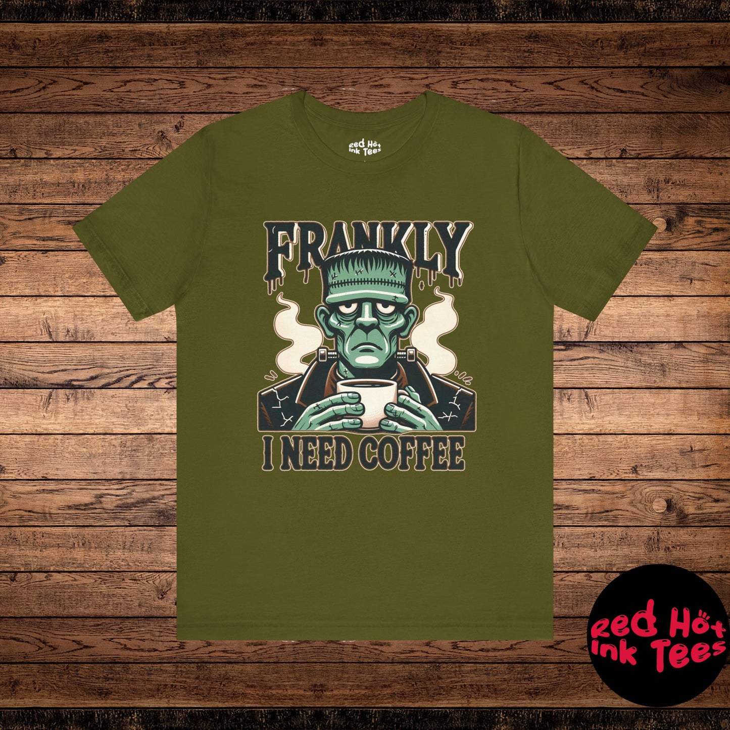 ☕ "Frankly, I Need Coffee" Funny Frankenstein Halloween T-Shirt 🧟‍♂️