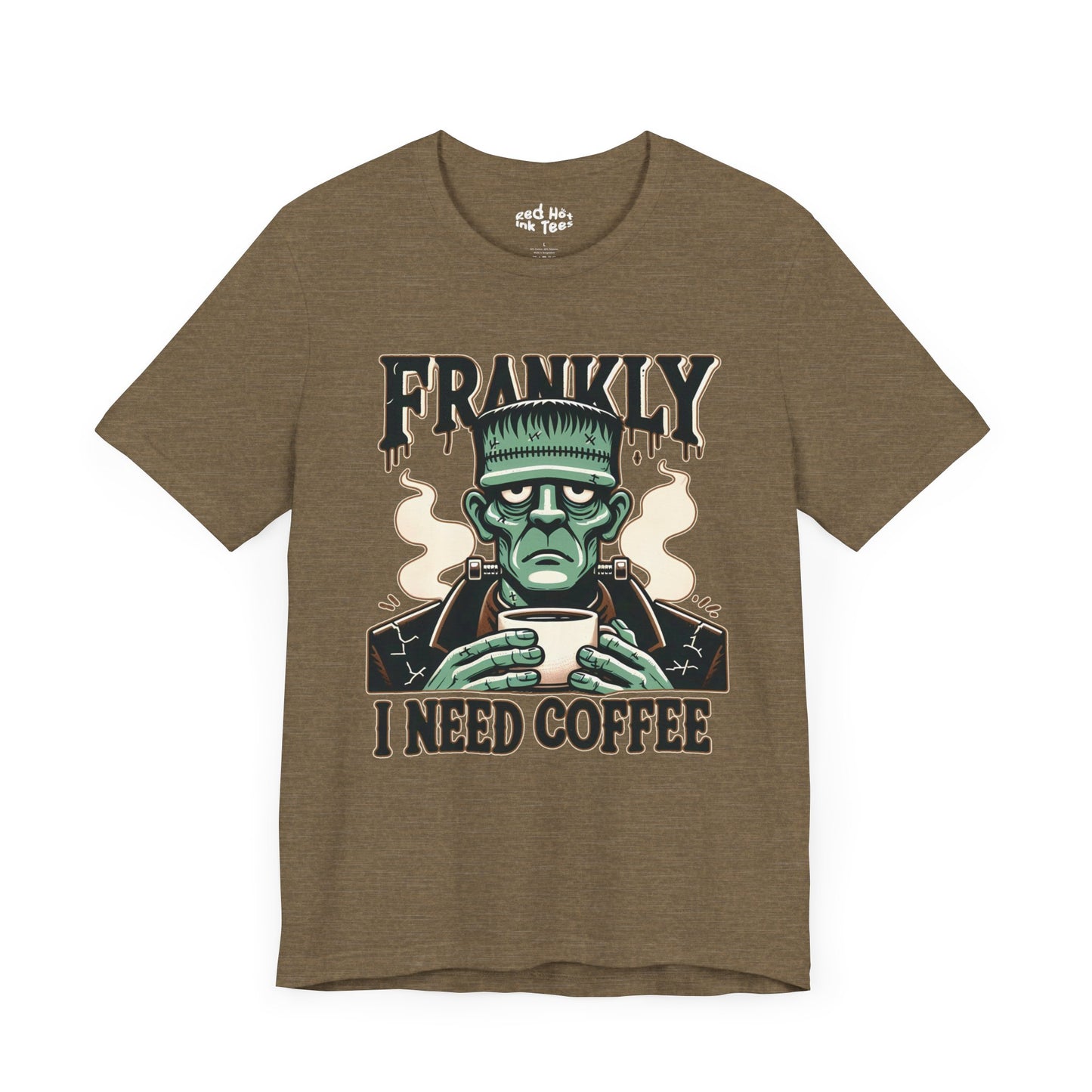 ☕ "Frankly, I Need Coffee" Funny Frankenstein Halloween T-Shirt 🧟‍♂️