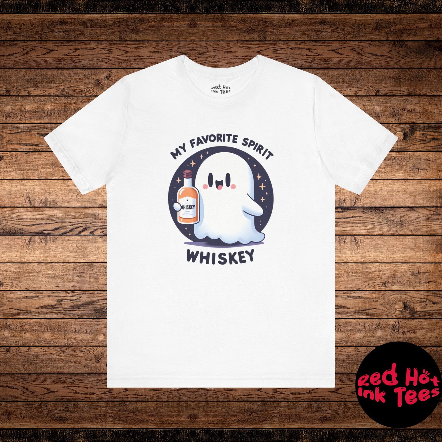 🎃👻 Cute Halloween Ghost with Whiskey Bottle - My Favorite Spirit Tee 👻🥃