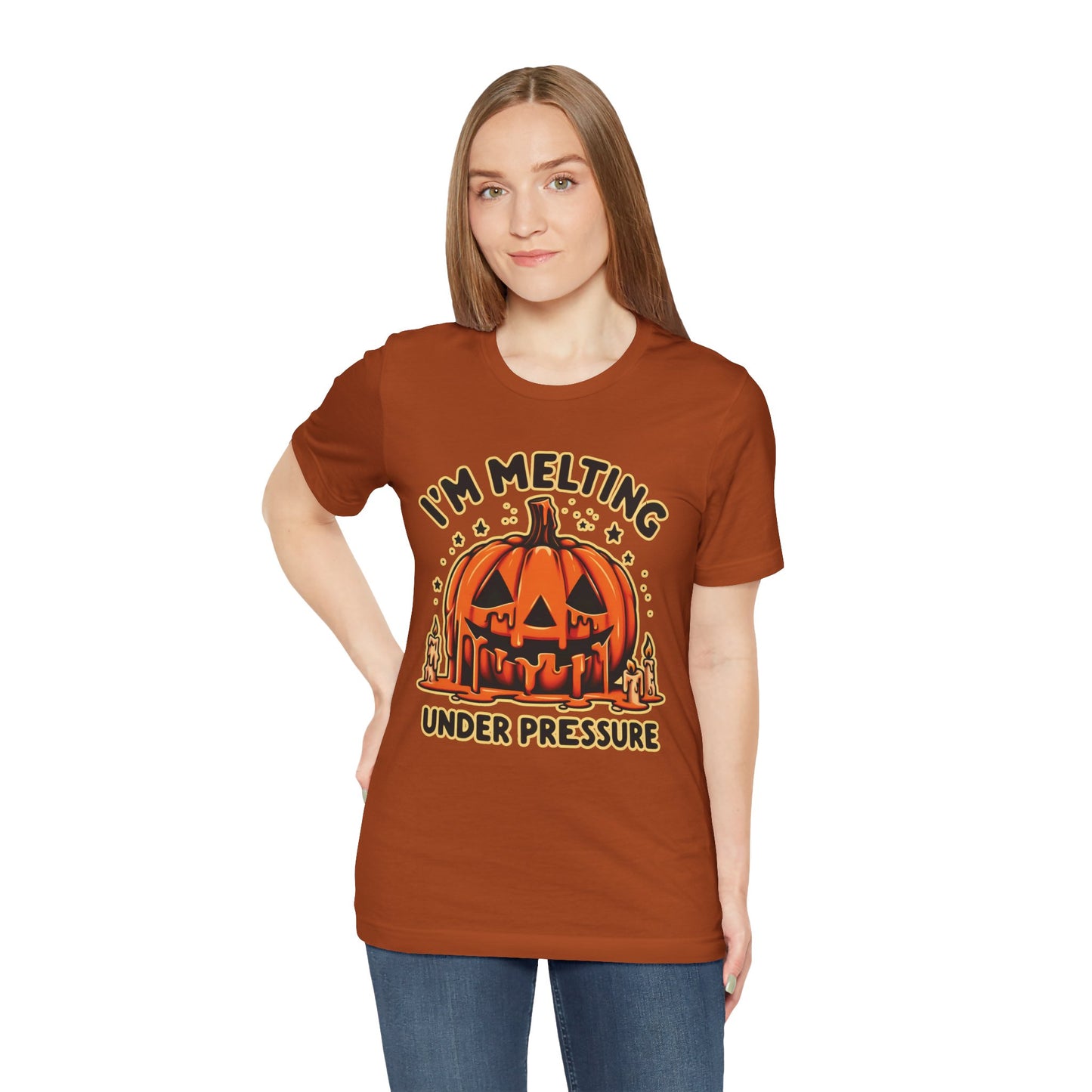 🎃🕯️ "I'm Melting Under Pressure" Funny Halloween Pumpkin T-Shirt 🕯️🎃