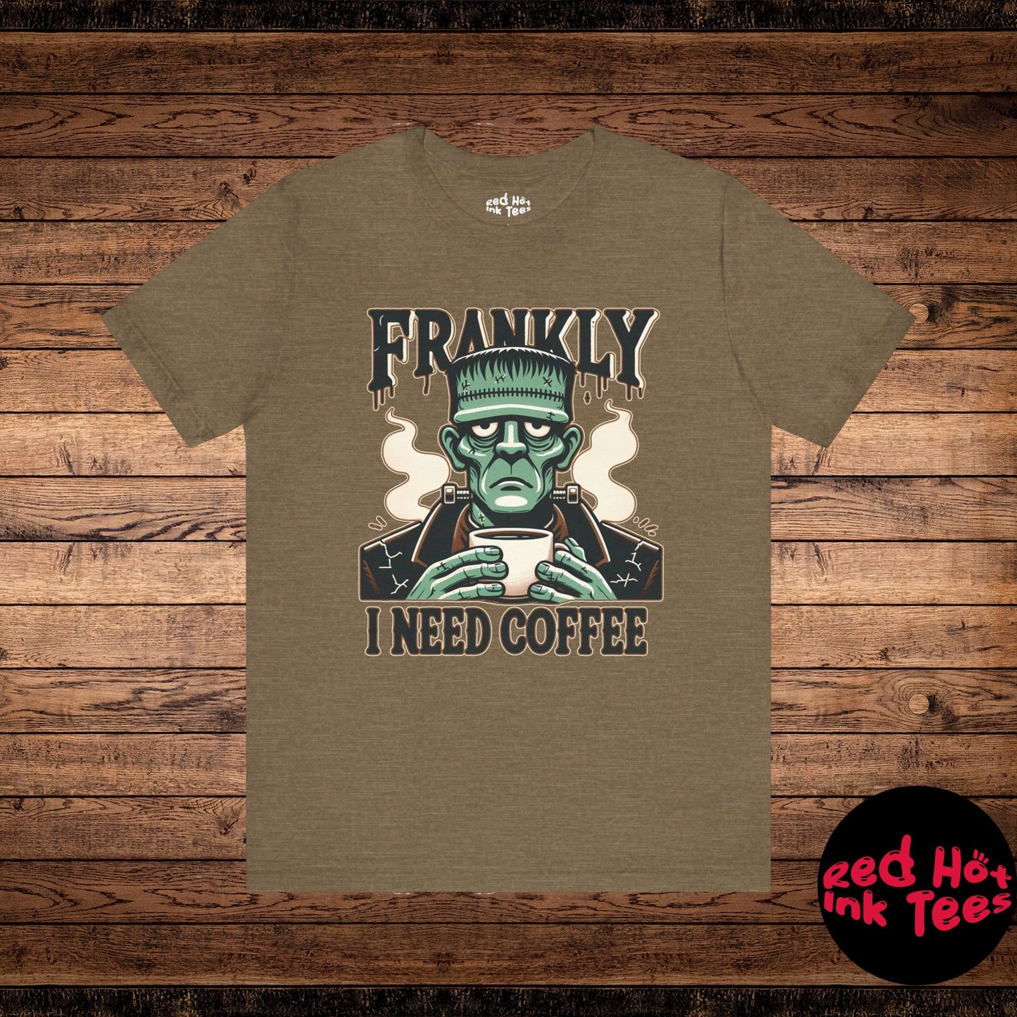 ☕ "Frankly, I Need Coffee" Funny Frankenstein Halloween T-Shirt 🧟‍♂️