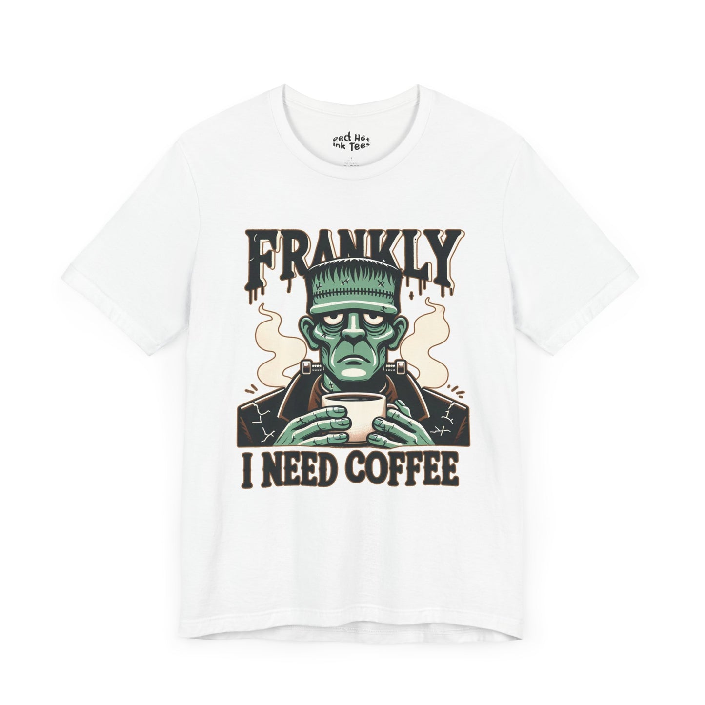 ☕ "Frankly, I Need Coffee" Funny Frankenstein Halloween T-Shirt 🧟‍♂️