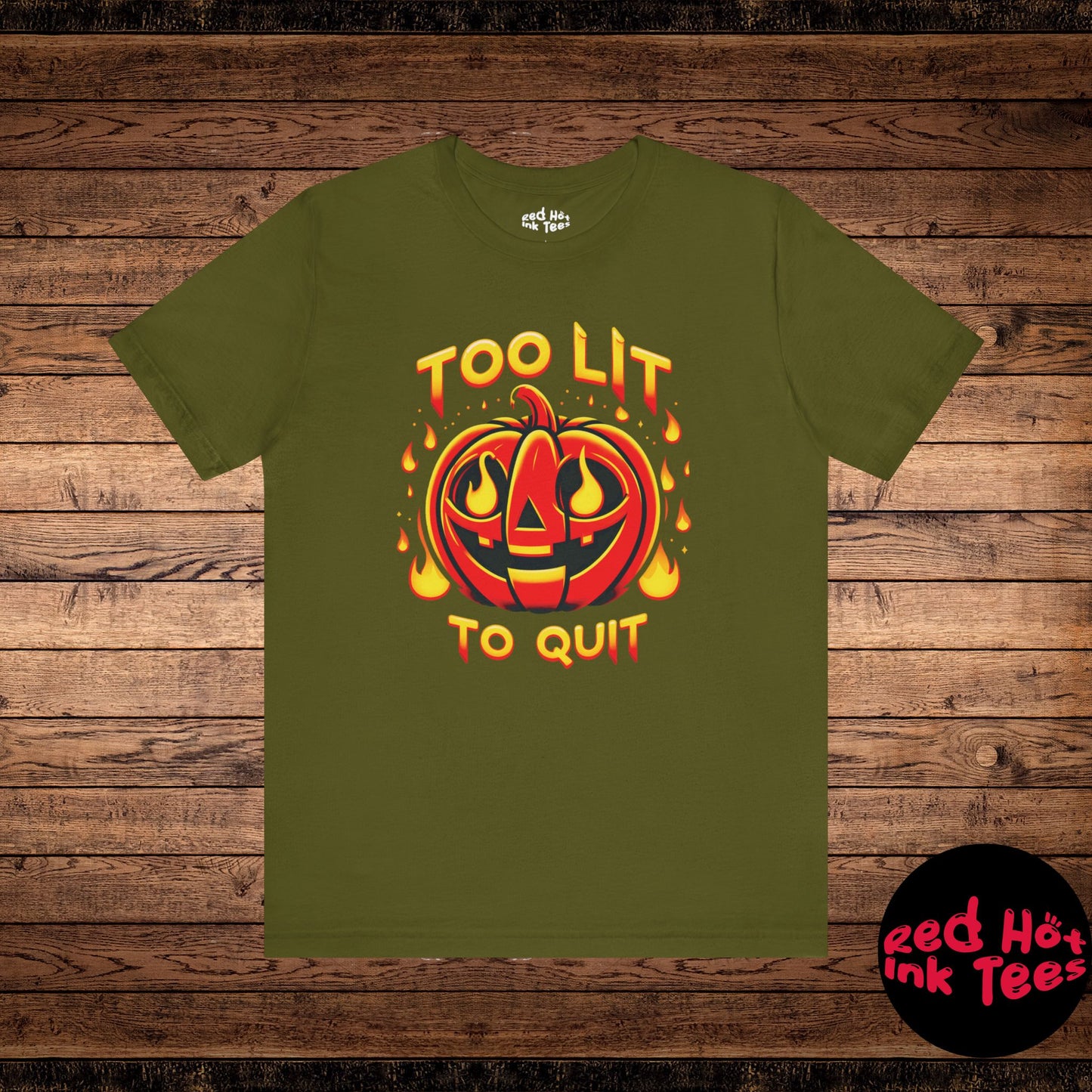 🎃🔥 "Too Lit to Quit" Fiery Jack-O'-Lantern Halloween T-Shirt 🔥🎃