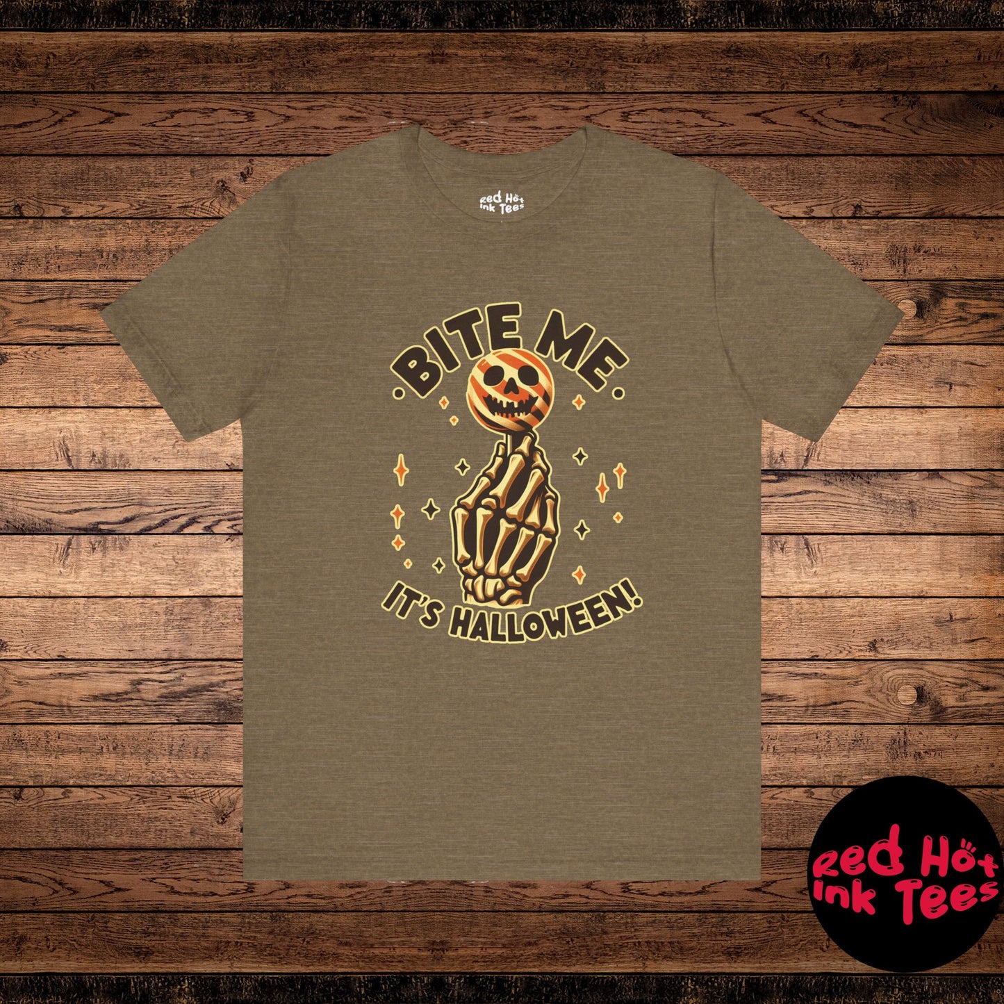 🍭 "Bite Me. It's Halloween!" Skeleton Hand Lollipop T-Shirt 💀