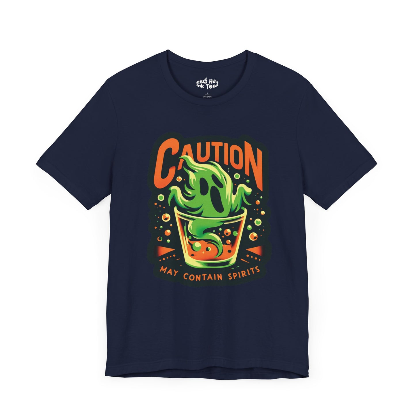 Caution: May Contain Spirits – a spooky tee with a playful twist! 🍹👻