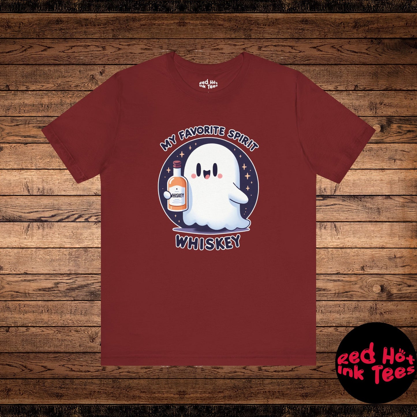 🎃👻 Cute Halloween Ghost with Whiskey Bottle - My Favorite Spirit Tee 👻🥃