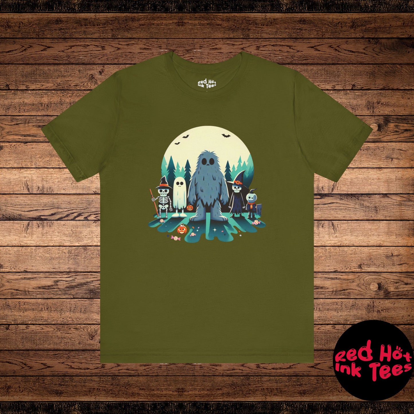 🦶🌕 "Bigfoot and Friends" Spooky Halloween Forest T-Shirt 🎃👻