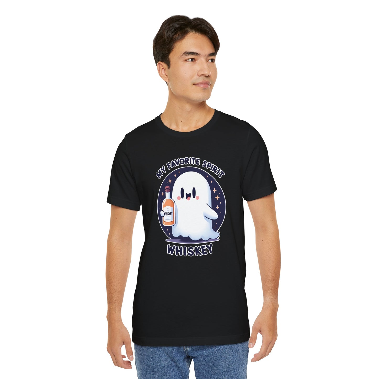 🎃👻 Cute Halloween Ghost with Whiskey Bottle - My Favorite Spirit Tee 👻🥃