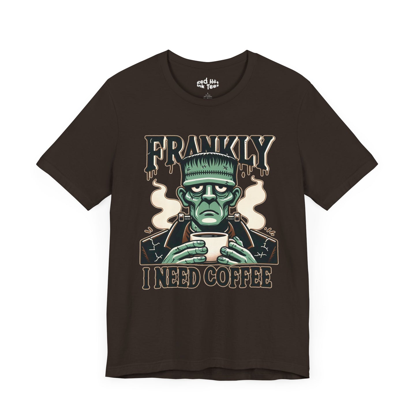 ☕ "Frankly, I Need Coffee" Funny Frankenstein Halloween T-Shirt 🧟‍♂️