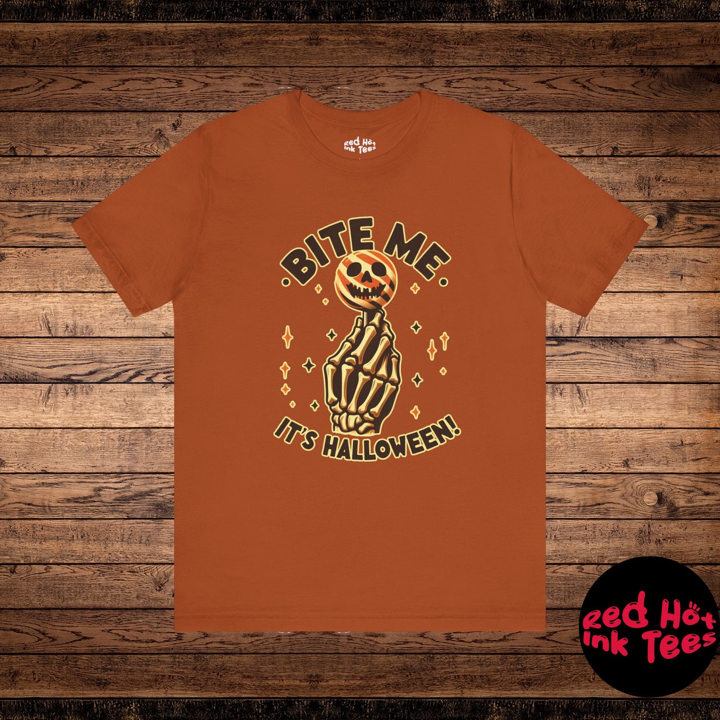 🍭 "Bite Me. It's Halloween!" Skeleton Hand Lollipop T-Shirt 💀