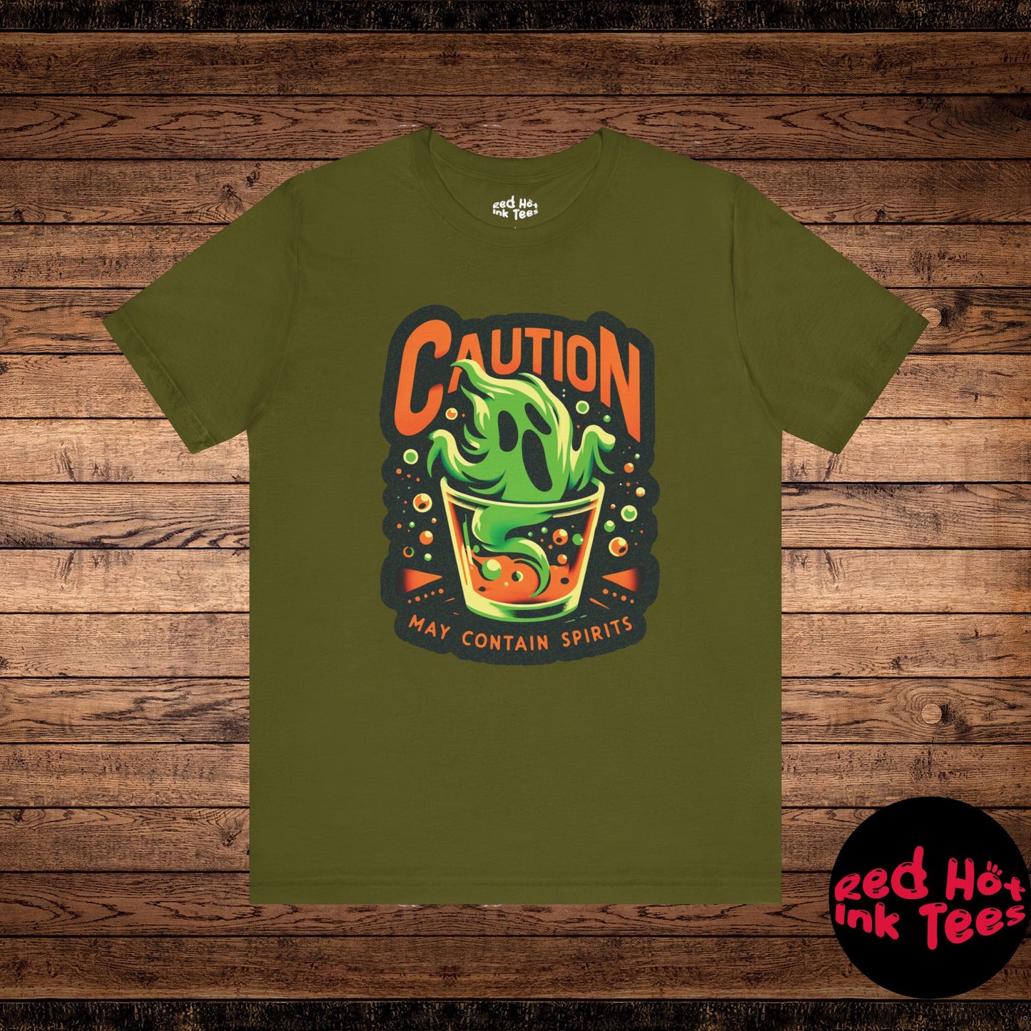 Caution: May Contain Spirits – a spooky tee with a playful twist! 🍹👻