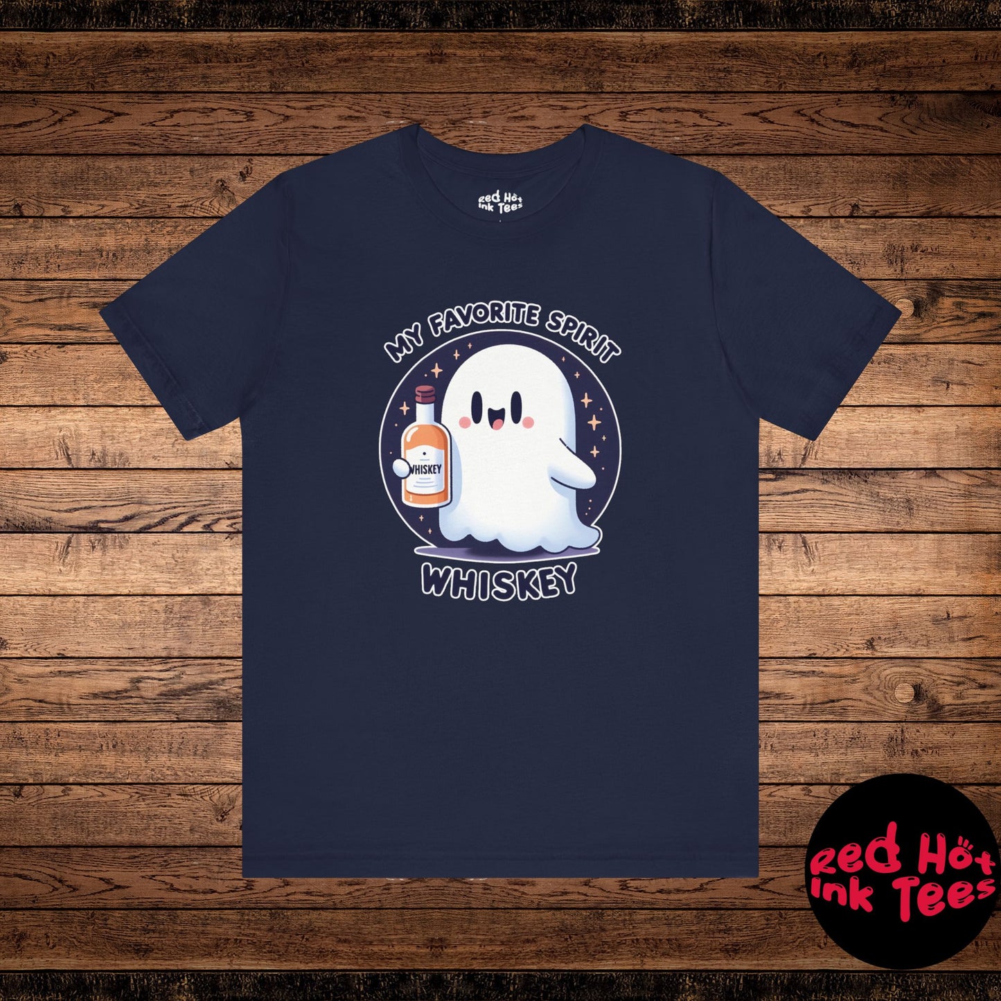 🎃👻 Cute Halloween Ghost with Whiskey Bottle - My Favorite Spirit Tee 👻🥃