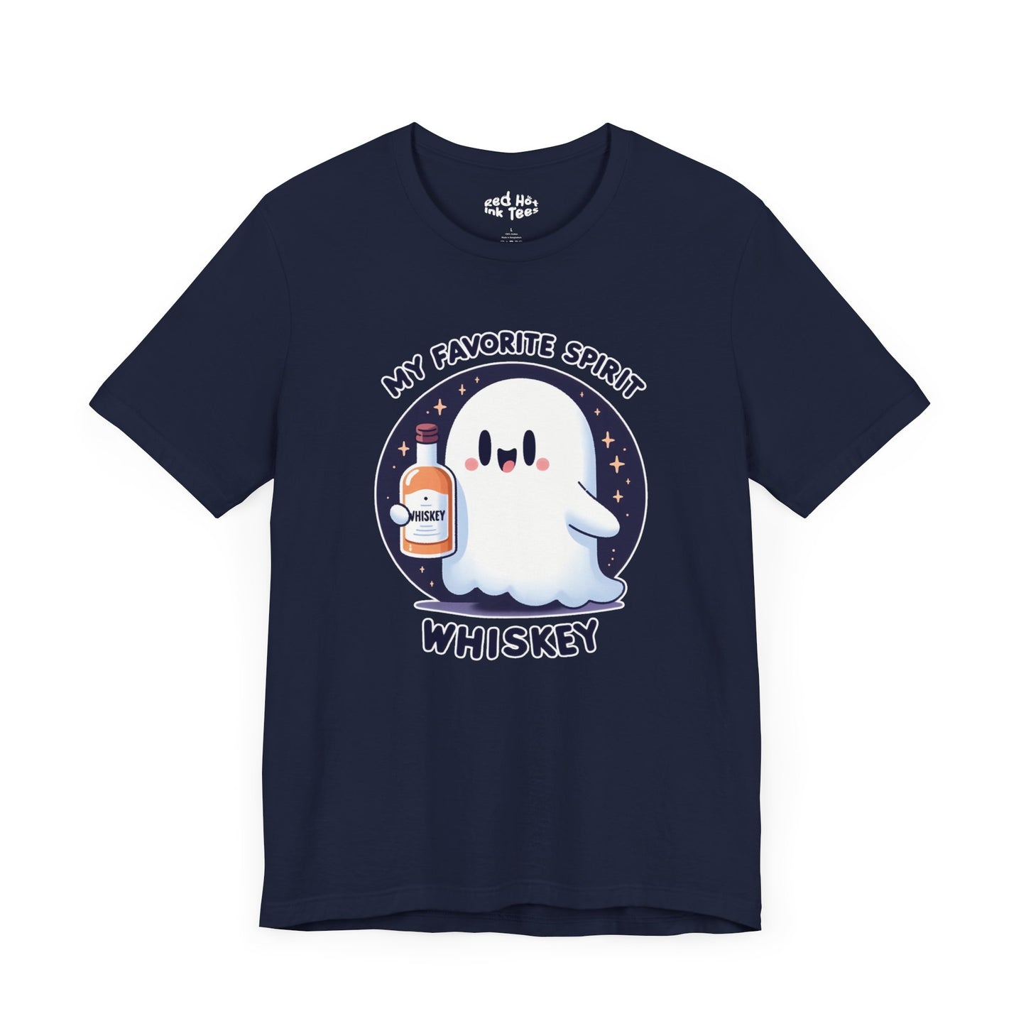 🎃👻 Cute Halloween Ghost with Whiskey Bottle - My Favorite Spirit Tee 👻🥃