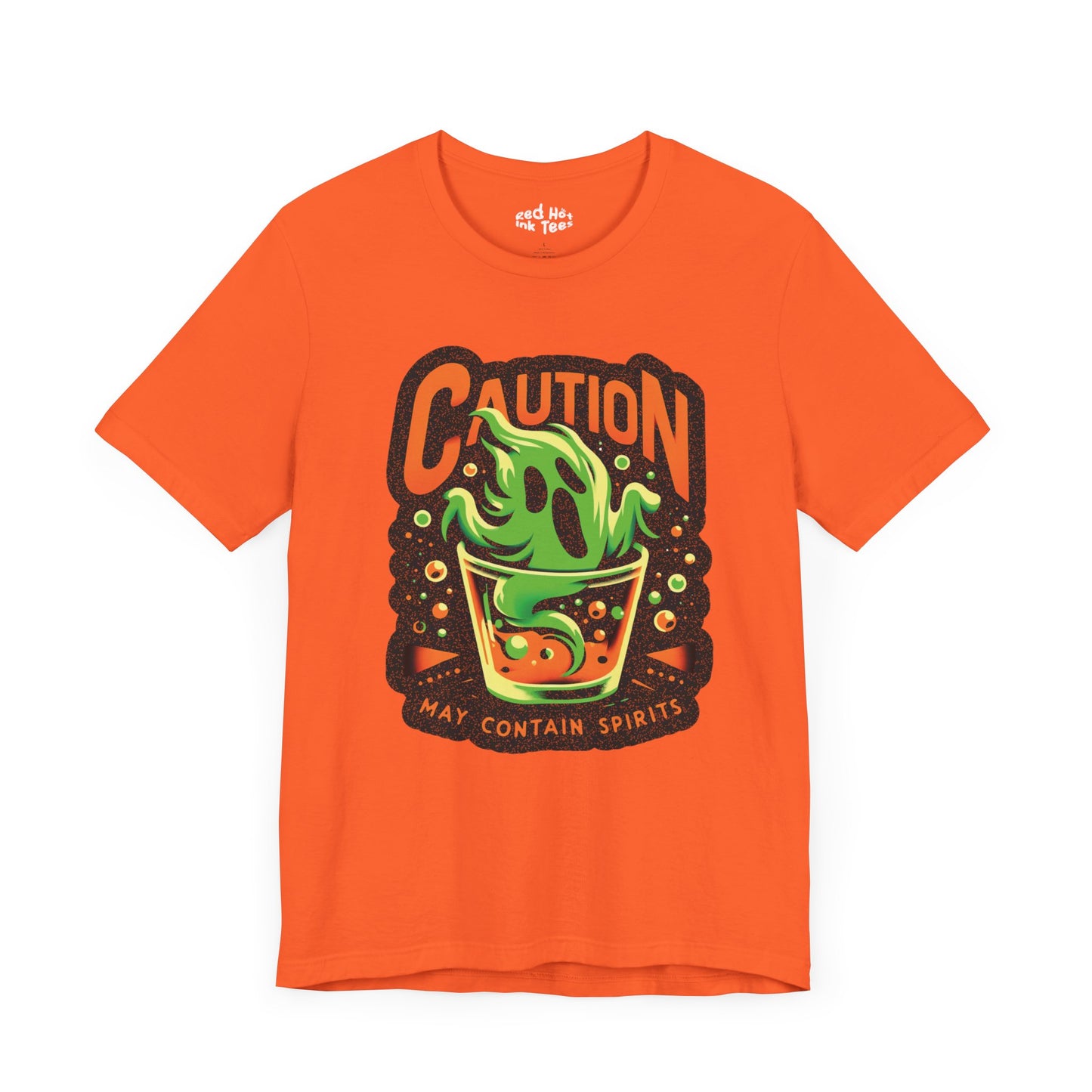 Caution: May Contain Spirits – a spooky tee with a playful twist! 🍹👻