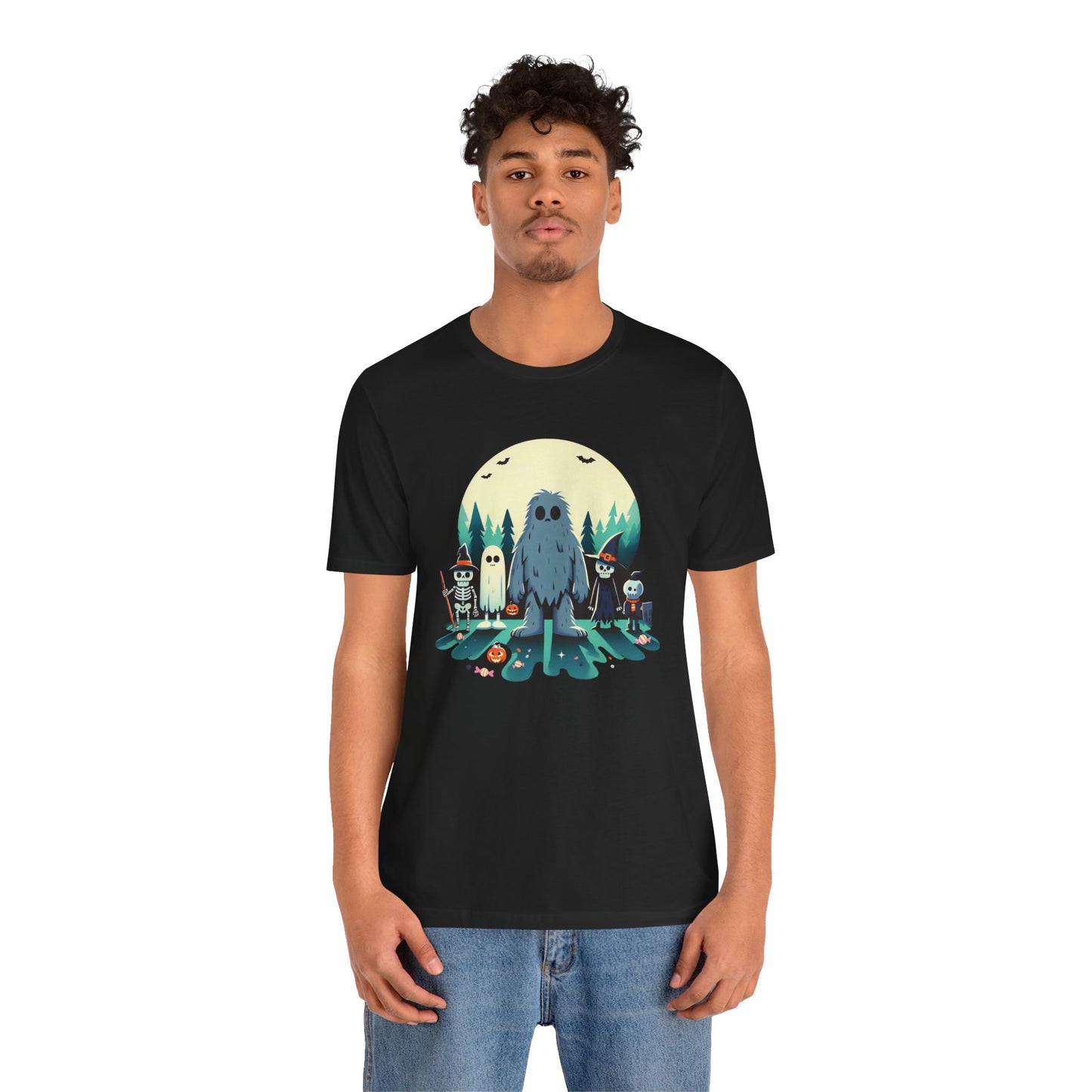 🦶🌕 "Bigfoot and Friends" Spooky Halloween Forest T-Shirt 🎃👻