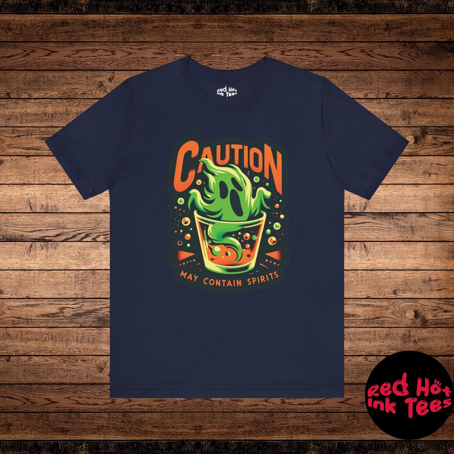 Caution: May Contain Spirits – a spooky tee with a playful twist! 🍹👻