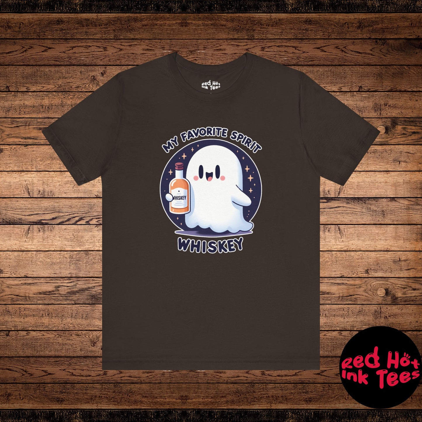 🎃👻 Cute Halloween Ghost with Whiskey Bottle - My Favorite Spirit Tee 👻🥃