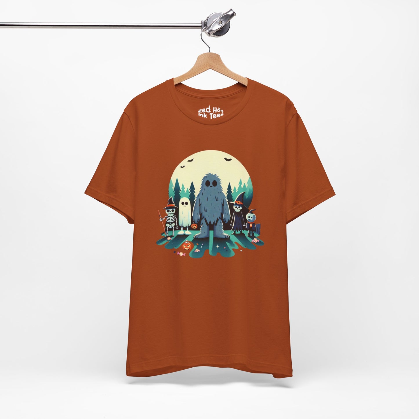 🦶🌕 "Bigfoot and Friends" Spooky Halloween Forest T-Shirt 🎃👻