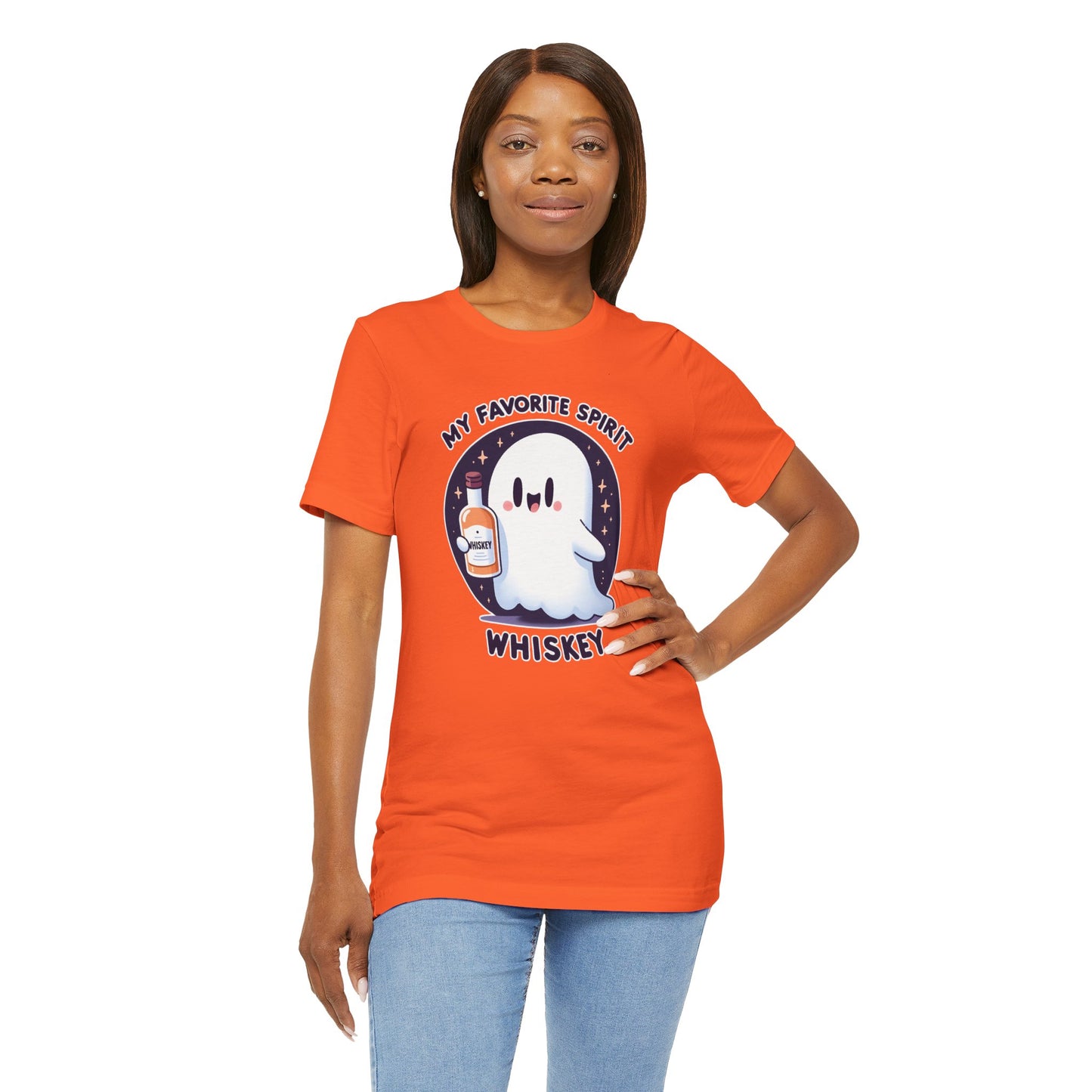 🎃👻 Cute Halloween Ghost with Whiskey Bottle - My Favorite Spirit Tee 👻🥃