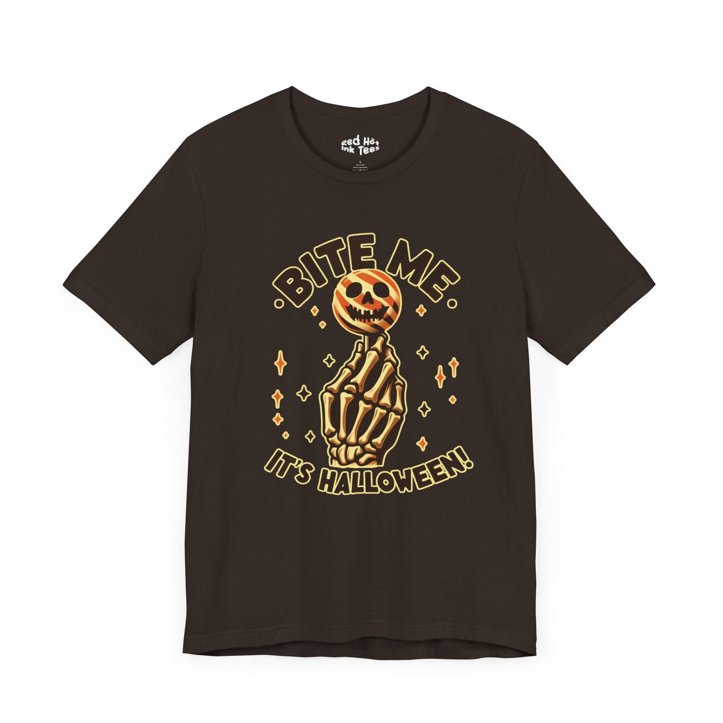 🍭 "Bite Me. It's Halloween!" Skeleton Hand Lollipop T-Shirt 💀