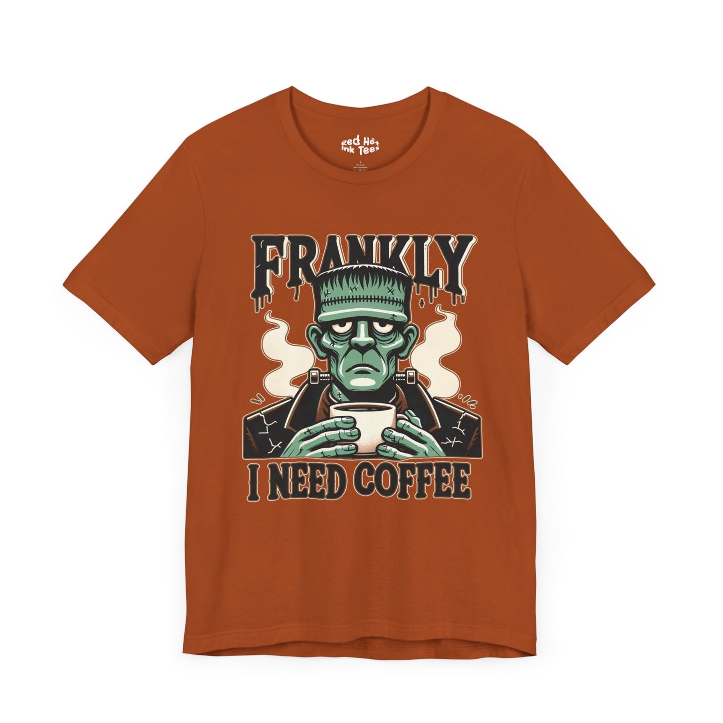 ☕ "Frankly, I Need Coffee" Funny Frankenstein Halloween T-Shirt 🧟‍♂️