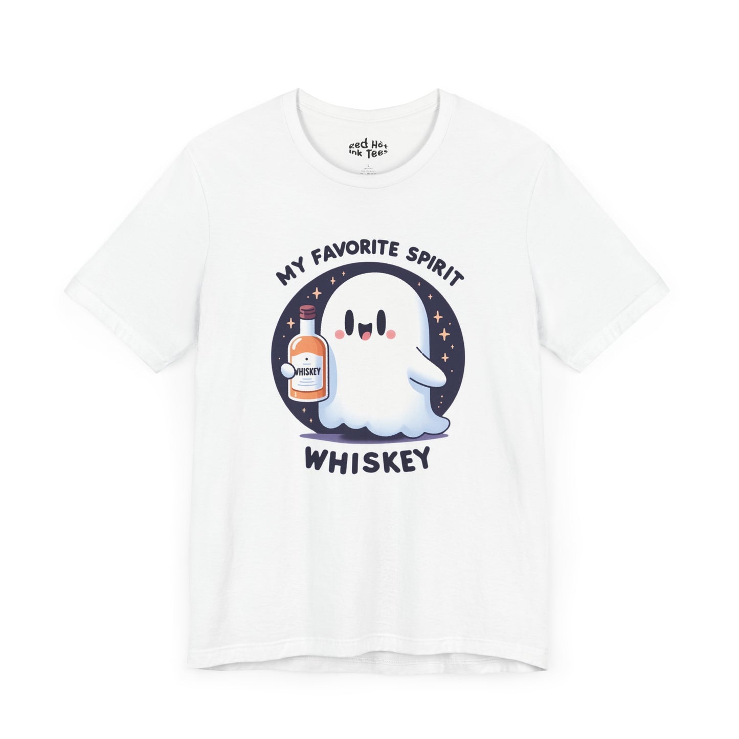 🎃👻 Cute Halloween Ghost with Whiskey Bottle - My Favorite Spirit Tee 👻🥃