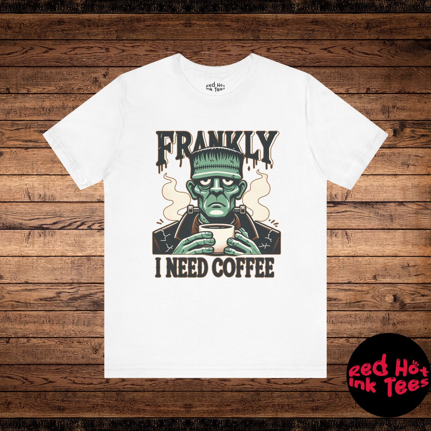 ☕ "Frankly, I Need Coffee" Funny Frankenstein Halloween T-Shirt 🧟‍♂️