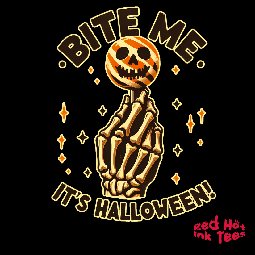 🍭 "Bite Me. It's Halloween!" Skeleton Hand Lollipop T-Shirt 💀