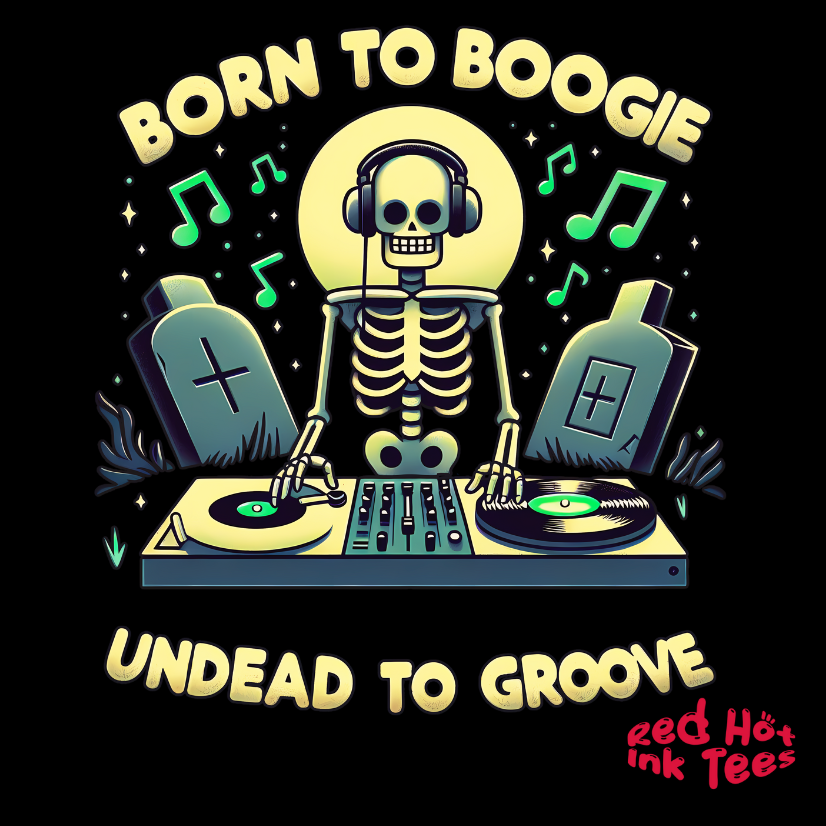 💀 "Born to Boogie, Undead to Groove" Skeleton DJ T-Shirt 🎶