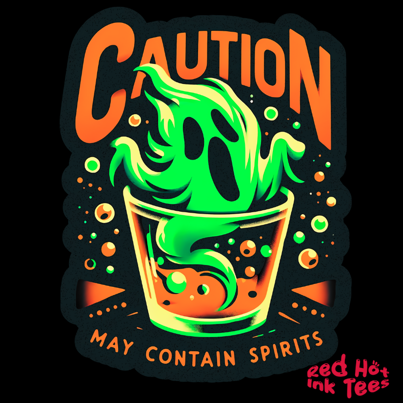 Caution: May Contain Spirits – a spooky tee with a playful twist! 🍹👻