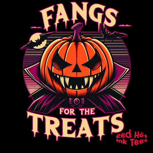 🎃🧛‍♂️ "Fangs for the Treats" Spooky Pumpkin Halloween T-Shirt 🧛‍♂️🎃