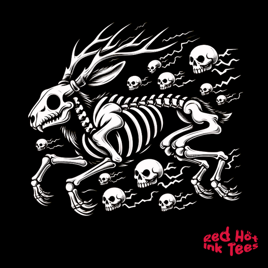 💀🦌 "Jackalope Skeleton" Dark and Spooky Halloween T-Shirt 🖤🎃