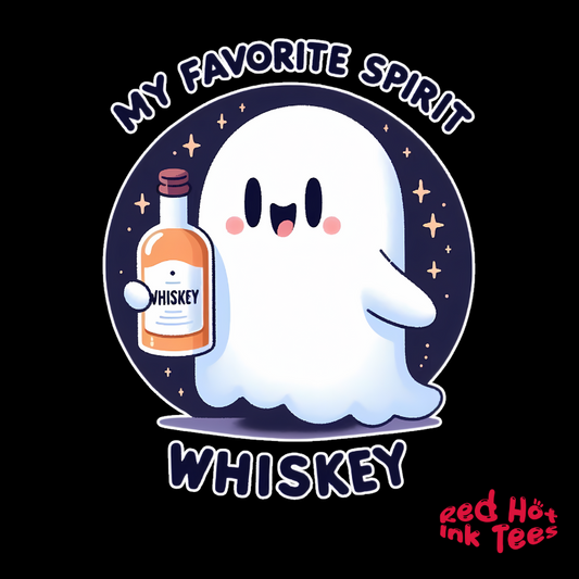 🎃👻 Cute Halloween Ghost with Whiskey Bottle - My Favorite Spirit Tee 👻🥃