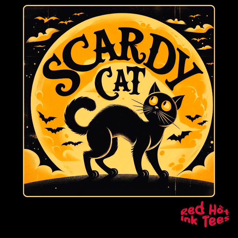 🐾🌕 "Scaredy Cat" Vintage Halloween Black Cat T-Shirt 🎃✨