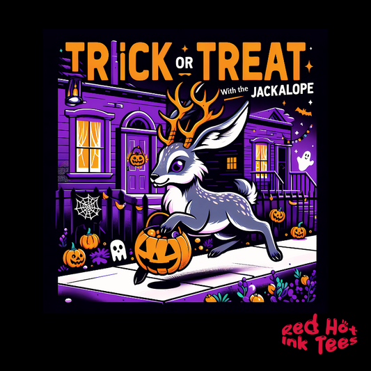 🎃🦌 "Trick or Treat with the Jackalope" Fun Halloween T-Shirt 🍬🎃