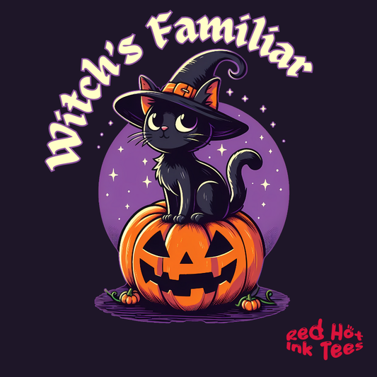 🐾🎃 "Witch's Familiar" Cute Black Cat and Pumpkin Halloween T-Shirt 🧙‍♀️🐱